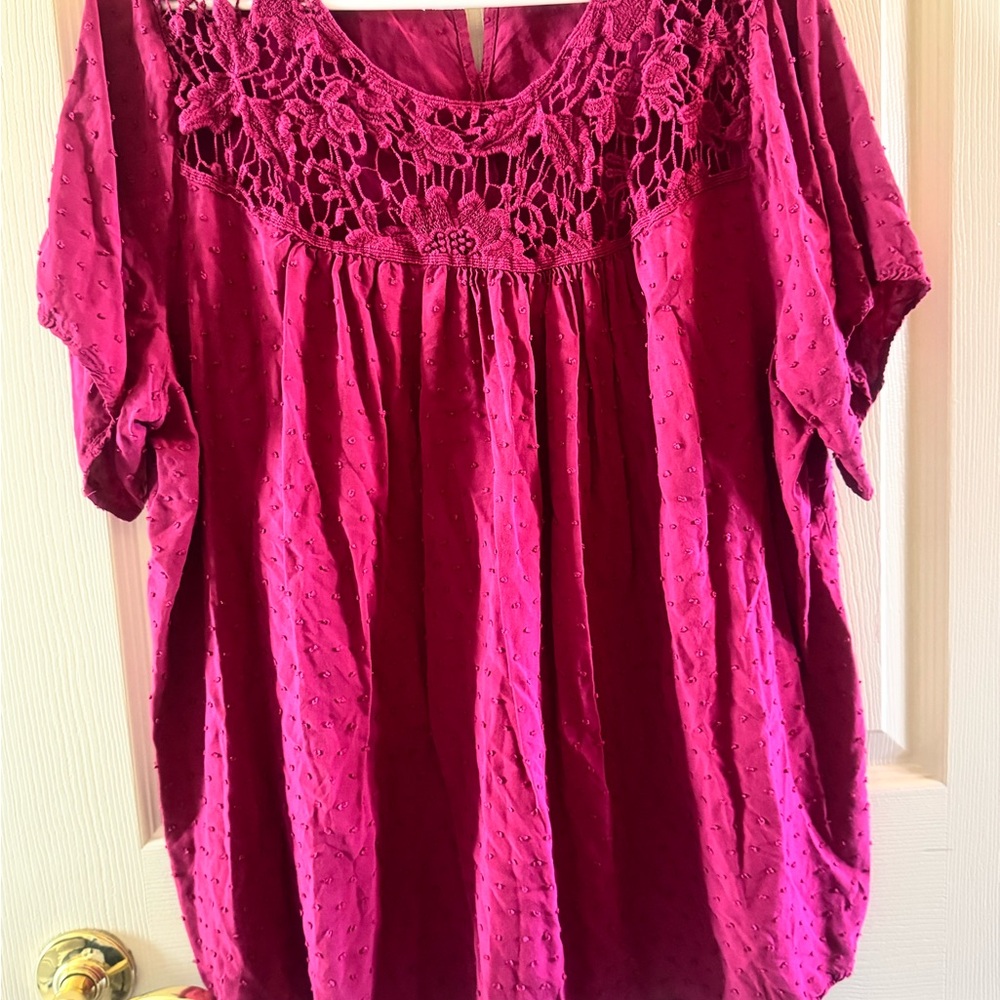 Lane Bryant Pink Flutter Sleeve Blouse with Embellished Neckline